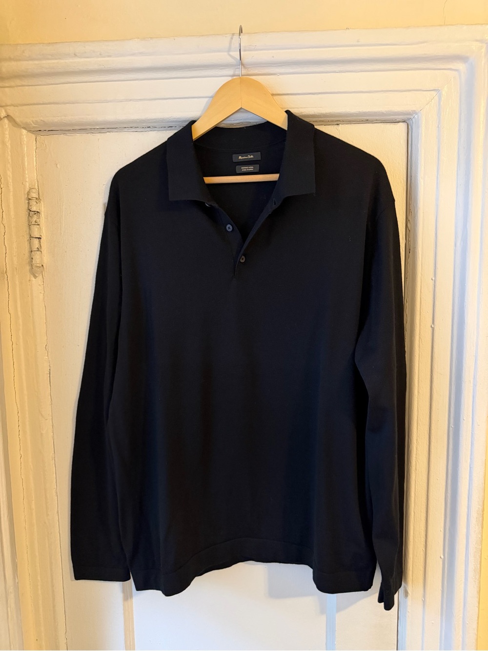 Massimo Dutti Men's Long-Sleeve Polo - Dark Navy